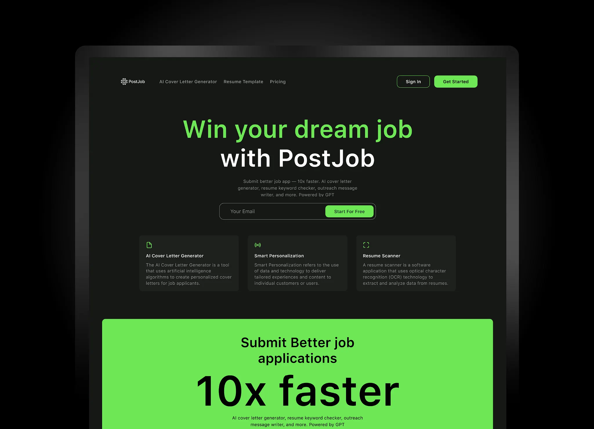 PostJob Landing Page Design
